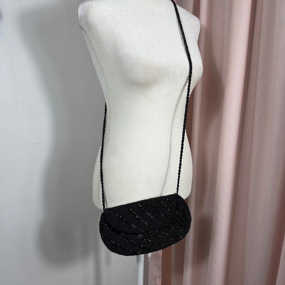 Vintage‎ Winkleman's Beaded Crossbody Bag Black Evening Purse Made in Hong Kong